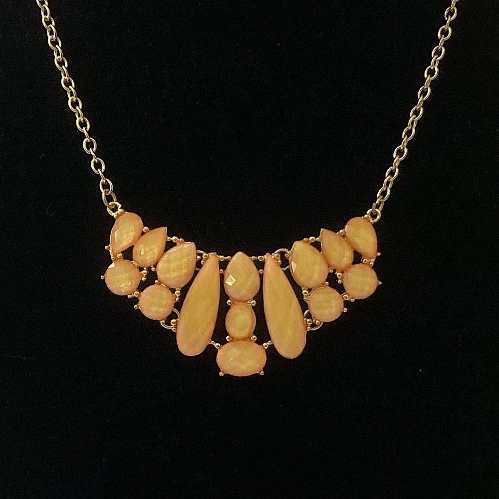 Glittery Orange Rhinestone Statement Necklace Gold Chain